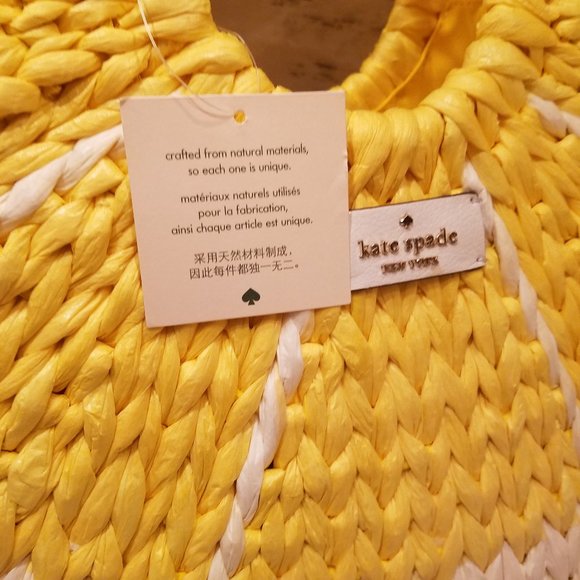 NWT KATE SPADE PICNIC PERFECT LEMON TOTE WICKER - Picture 3 of 12